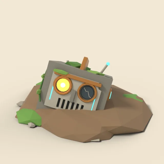 Buried ancient robot head