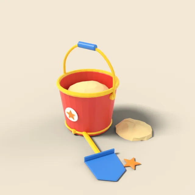 Toy sand bucket and spade