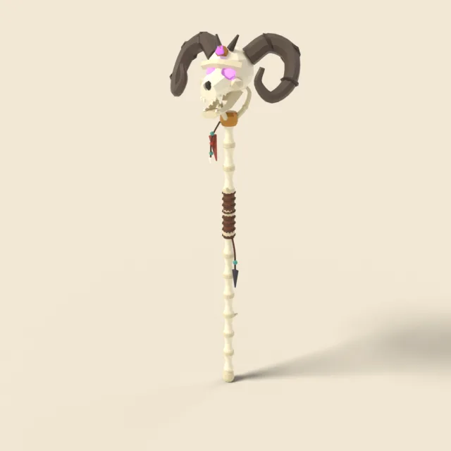 Bone staff with horned skull top
