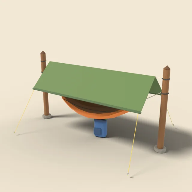 Hammock tent slung between two posts