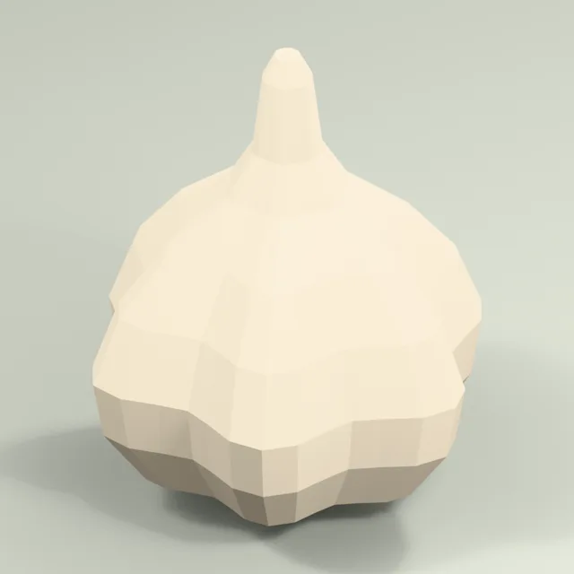 Whole garlic bulb with six broad lobes and tapered neck