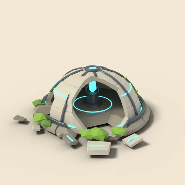 Broken ancient tech dome shell