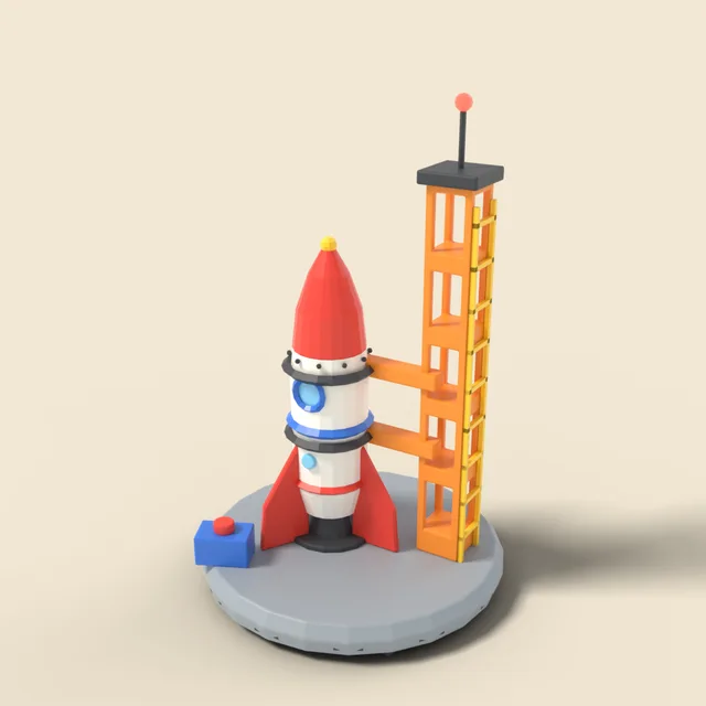 Toy rocket on launch stand