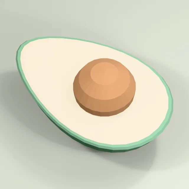 Lengthwise avocado half with cut flesh and large pit